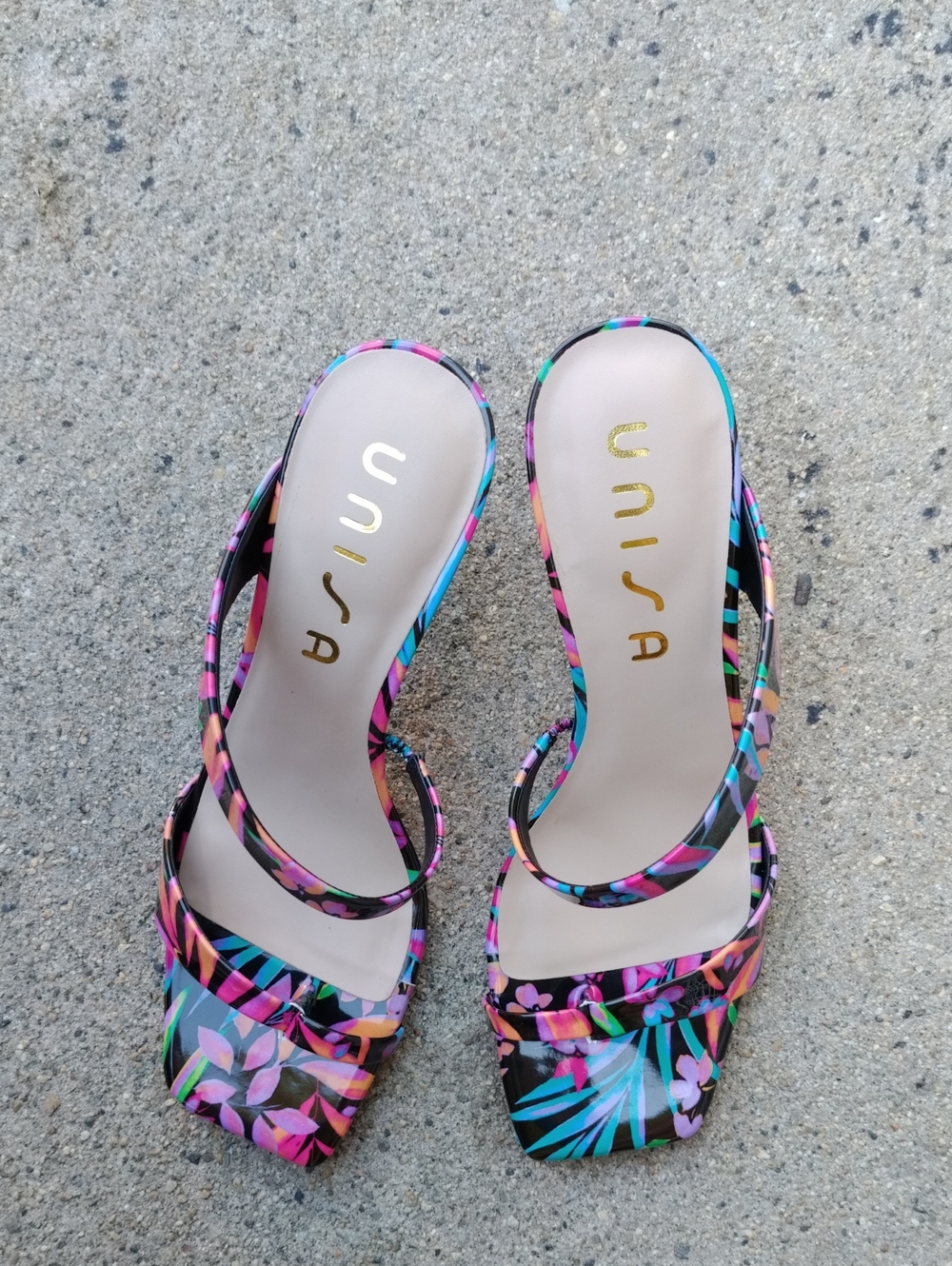 Unisa Multicolor Floral Square-Toe Strappy Heels